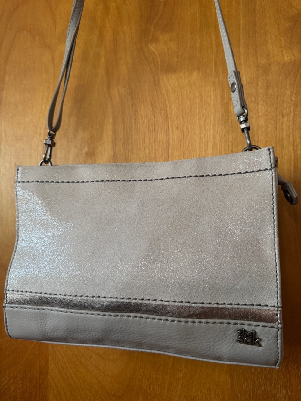 The Sak Silver Metallic Leather Crossbody/Shoulder Bag
